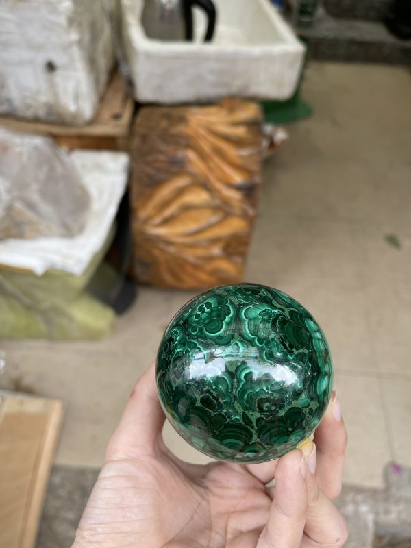 QUẢ CẦU ĐÁ LÔNG CÔNG – MALACHITE – 0.625KG – ĐK : 6.9CM (MS : MLC02)