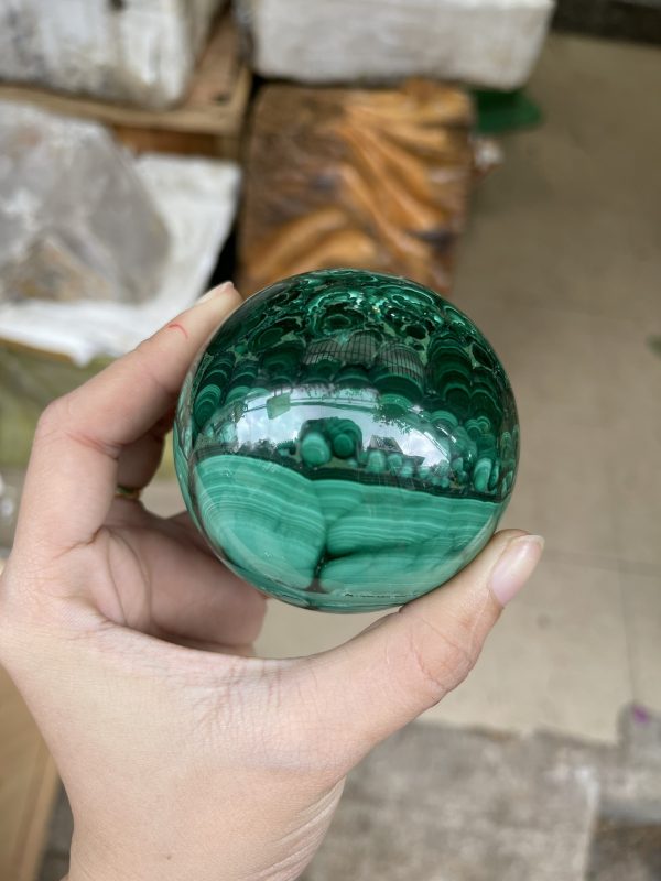 QUẢ CẦU ĐÁ LÔNG CÔNG – MALACHITE – 0.625KG – ĐK : 6.9CM (MS : MLC02)