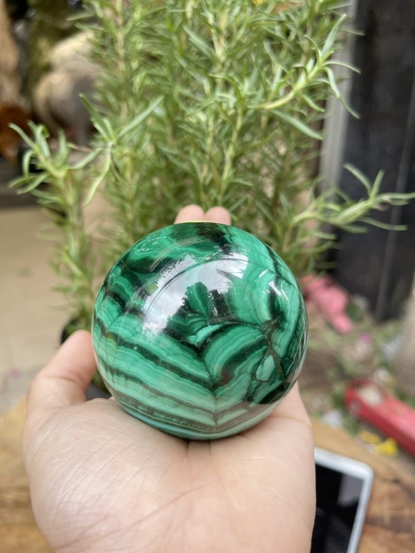 QUẢ CẦU ĐÁ LÔNG CÔNG – MALACHITE – 0.525KG – DK : 6.5 CM (MS : MLC01)