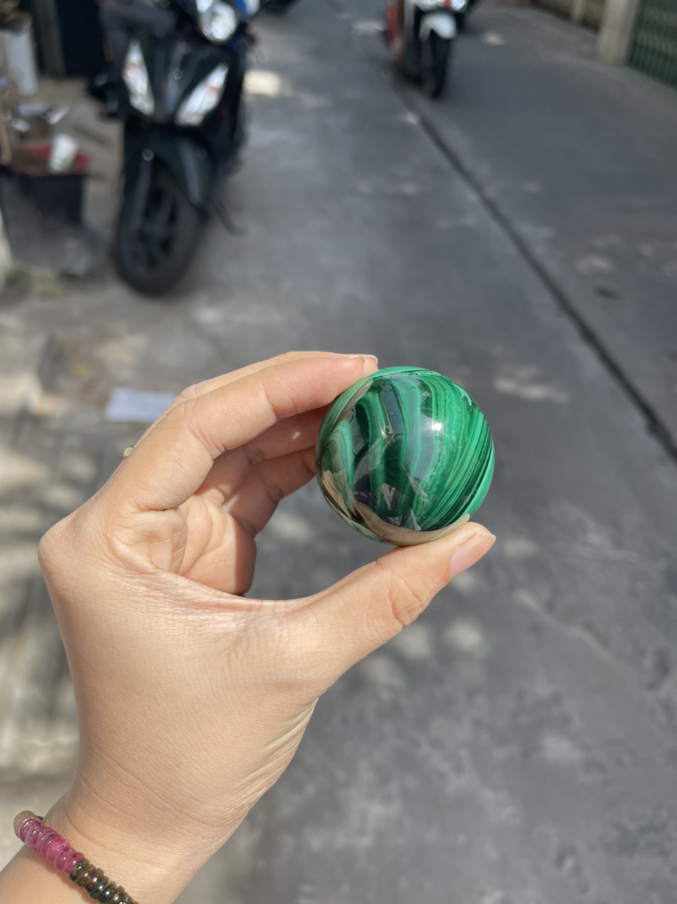 Bi cầu Đá Lông Công - Malachite Sphere