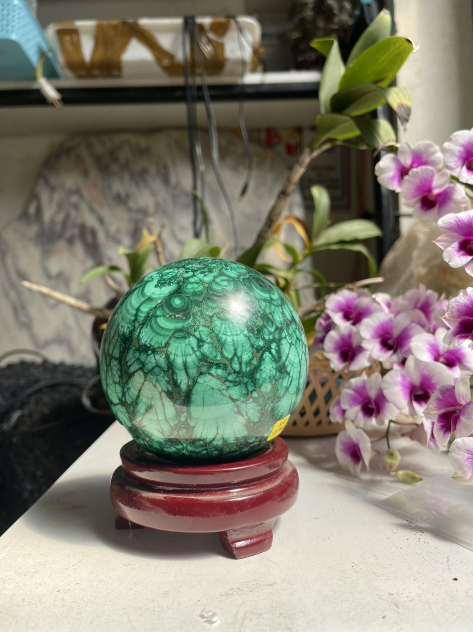 Bi Cầu Đá Lông Công - Malachite Sphere